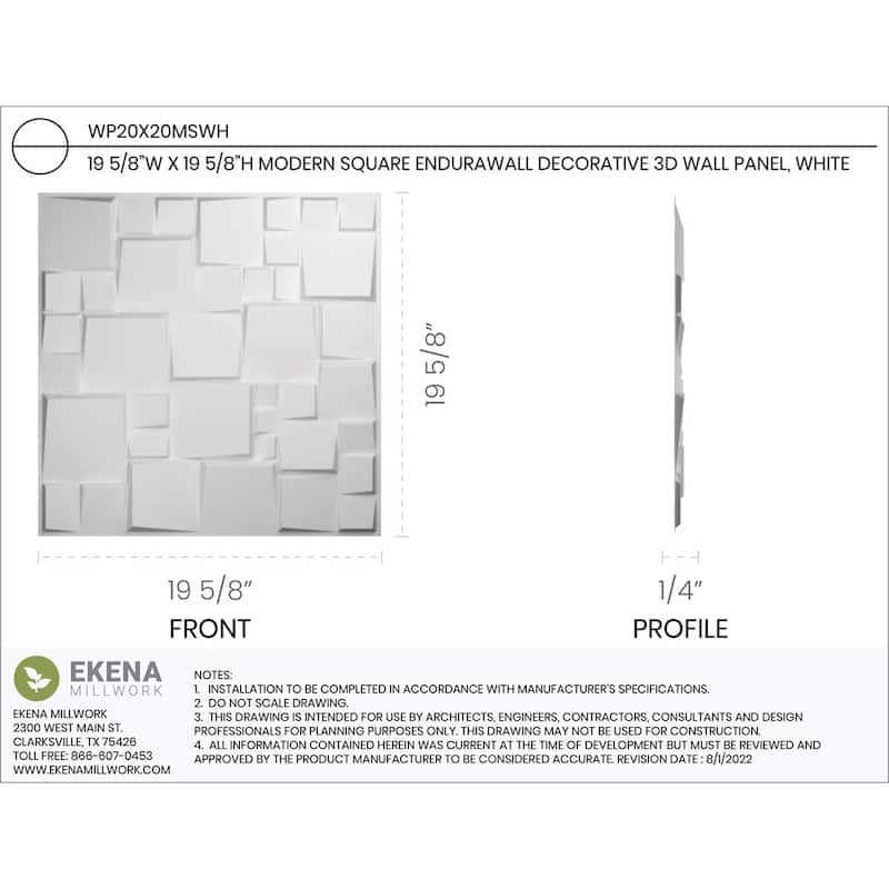 19 5/8"W x 19 5/8"H Modern Square EnduraWall Decorative 3D Wall Panel
