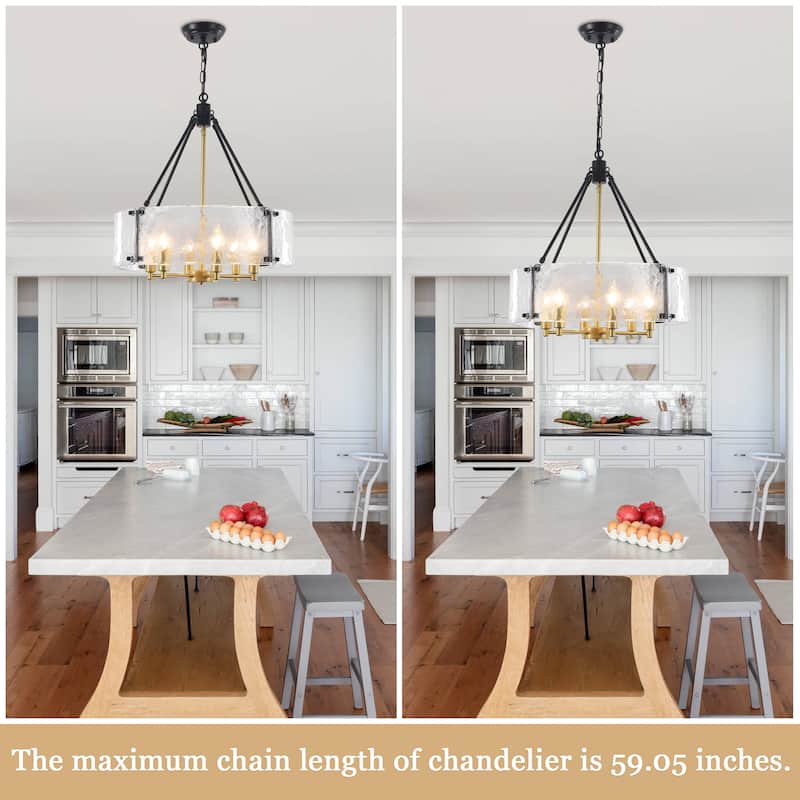 6 - Light 19.68'' Dimmable Modern Drum Candle Chandelier With Glass Shade - 19.68 in