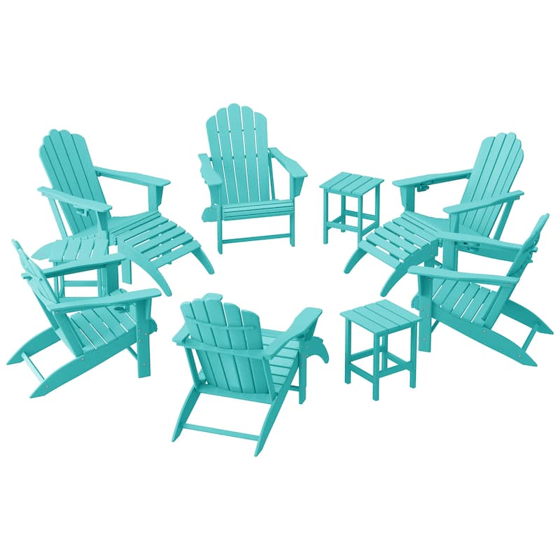 Aderson Outdoor Poly Adirondack Chair With Ottoman And Side Table 12-Piece Set - Turquoise