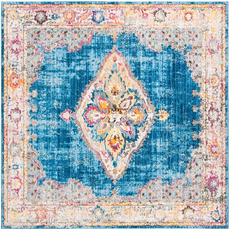 SAFAVIEH Bristol Tova Vintage Boho Boho Oriental Polyester Rug - 7' Square - Blue/Ivory