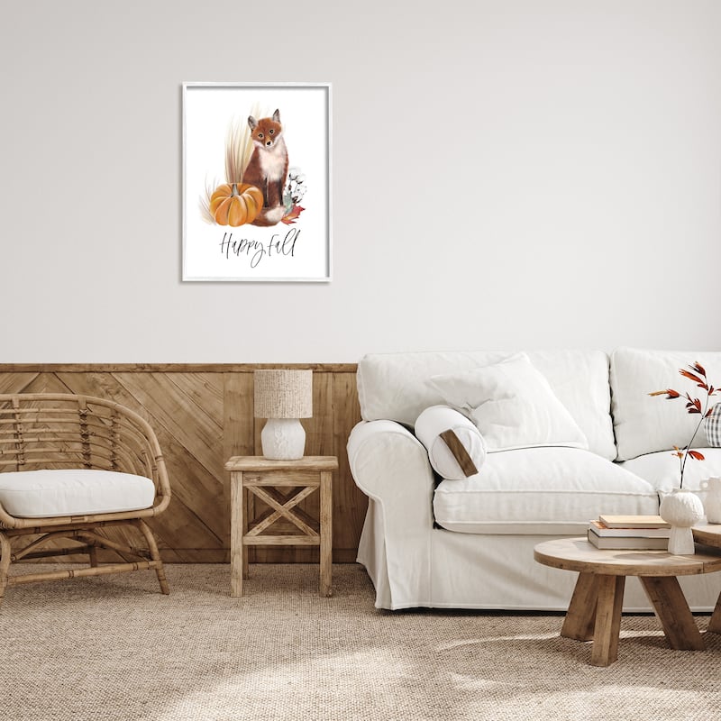 Stupell Happy Fall Scenic Autumn Fox Pumpkin Botanicals Framed Wall Art, Design by Studio Q - Brown