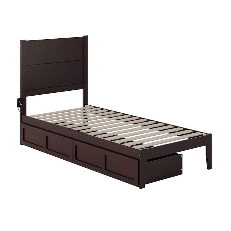 Twin XL Bed with Drawers - Espresso Finish, USB Charger, Slat Kit - No Box Needed