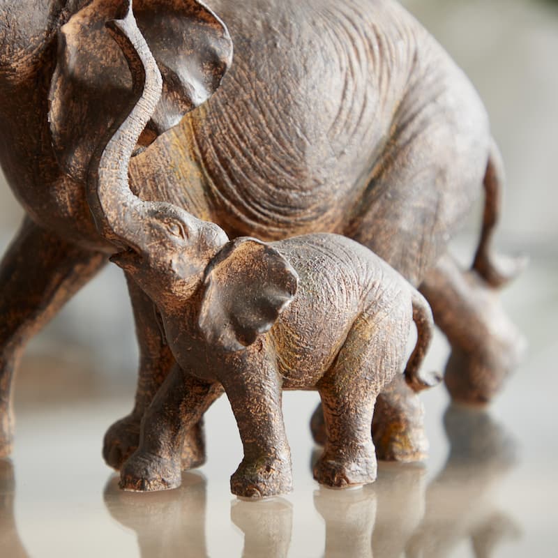 Polystone Elephant Decorative Sculpture - Brown - Roche River Decor