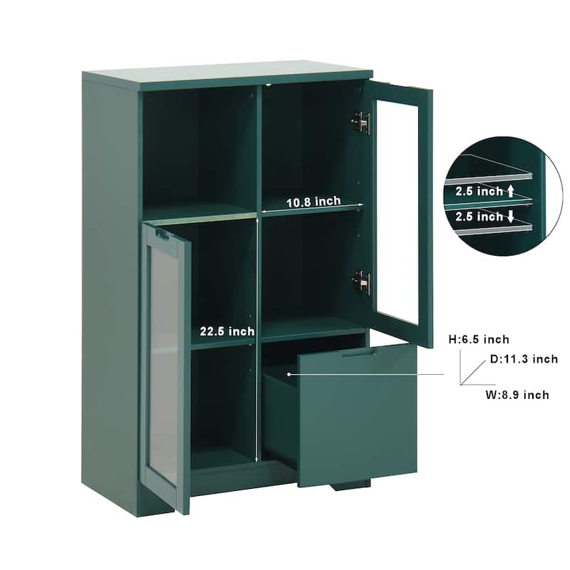 Wooden Floor Cabinet with 2 Glass Doors - Green
