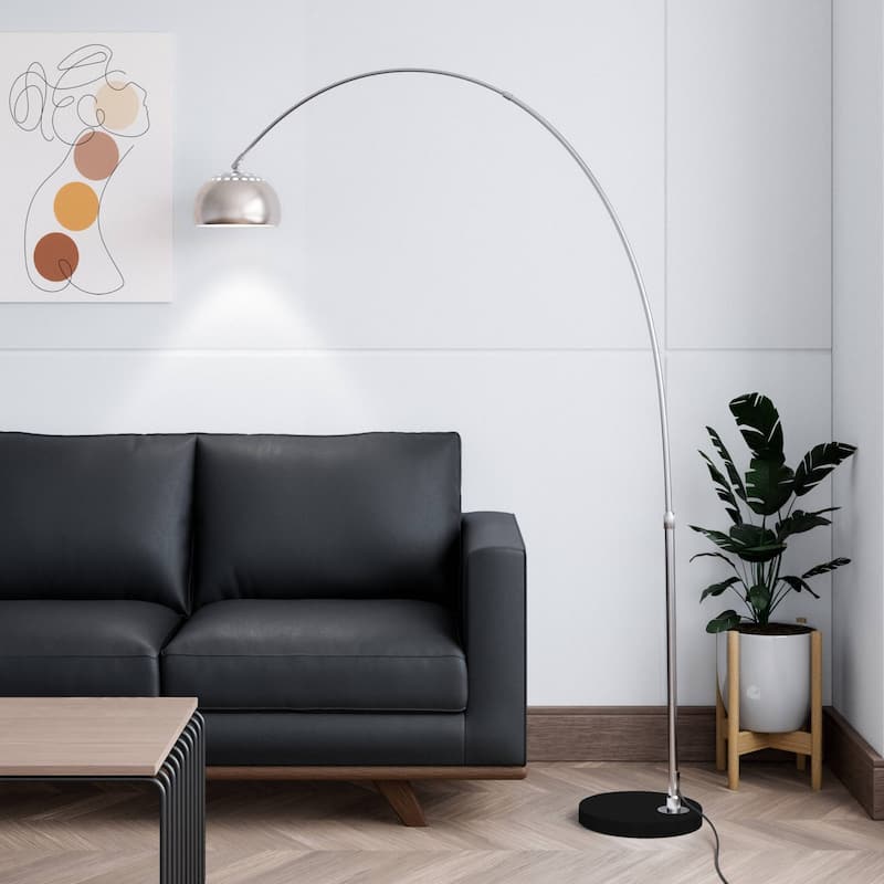 Floor Lamp with Black Marble Base and Metal Lamp Shade Arco Collection - 76"