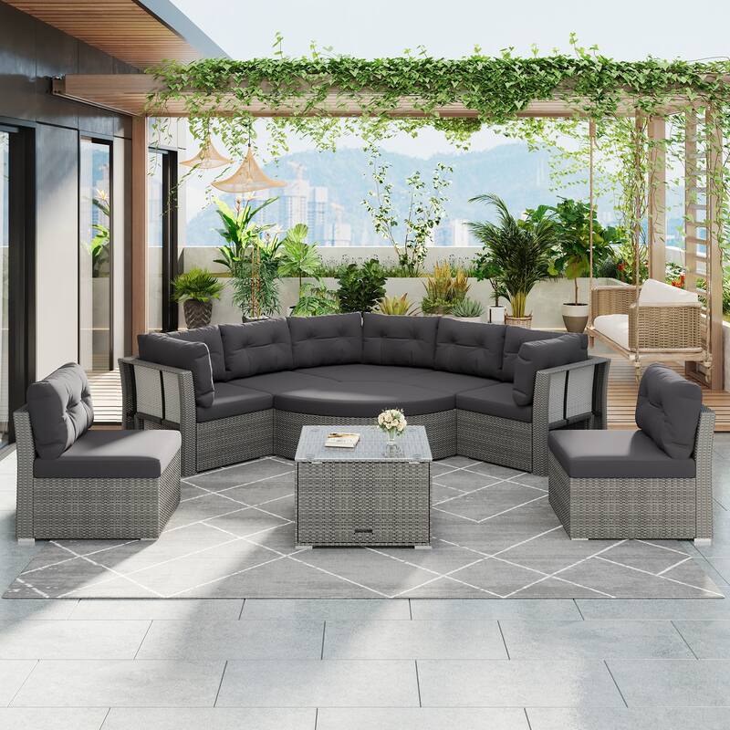Outdoor Patio Rattan Sectional Furniture Set, Daybed for Patio, Lawn, Backyard, Pool