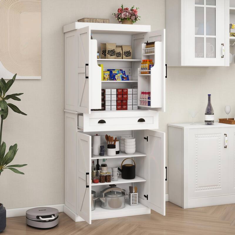 71" Kitchen Pantry Storage Cabinet with 4 Doors, 1 Drawer, 2 Adjustable Shelves