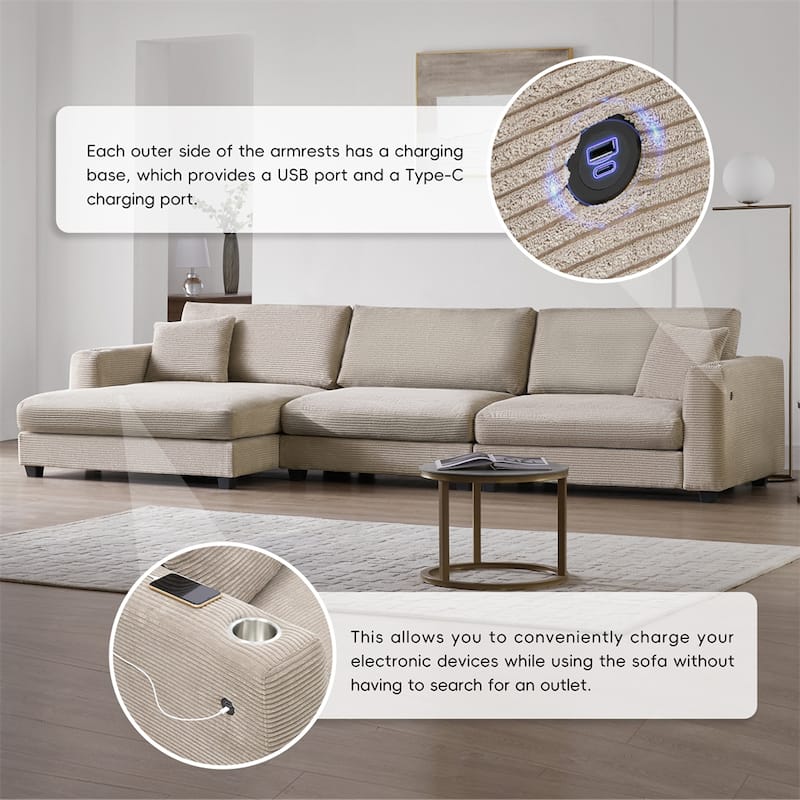 134"*54"Oversized Corduroy Sectional Sofa,L Shaped Cloud Couch