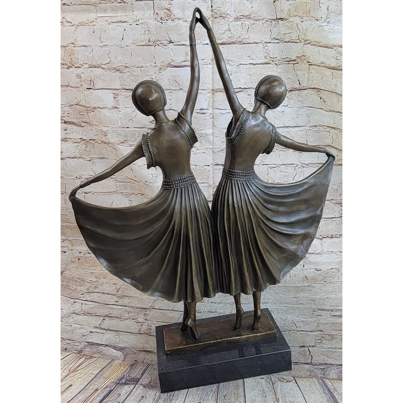 Twin Art Deco Dancer Girls Gemini Pair Bronze Statue Sculpture D.H. Chiparus