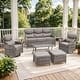 preview thumbnail 65 of 187, Outdoor Patio Sofa Swivel Chair with 6-Inch Thick Cushions Set 6PCS Sofa w/ Swivel Chair Table Ottoman - Grey Wicker Grey Cushion
