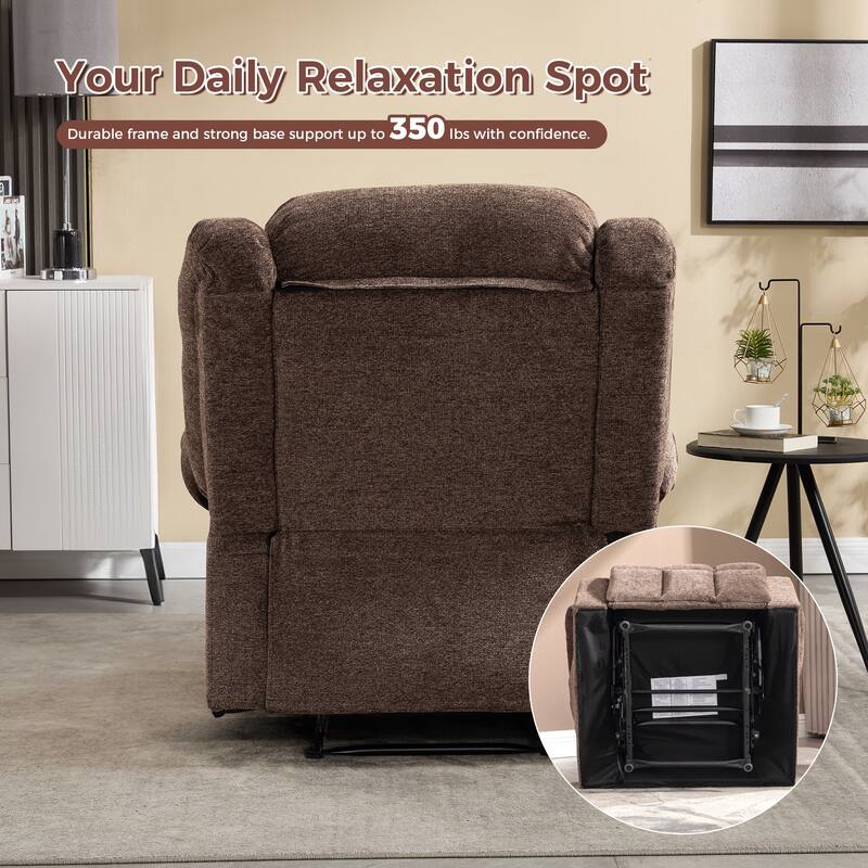 Ebello Manual Recliner Chair with Massage and Heat, Fabric Recliner with Cup Holders & Storage Pockets, Lounger for Living Room