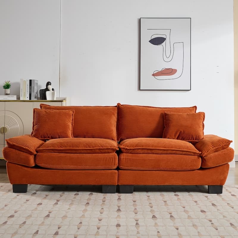 84" Corduroy Sleeper Couch Upholstered Deep Seat Loveseat Sofa with Pillows - Orange
