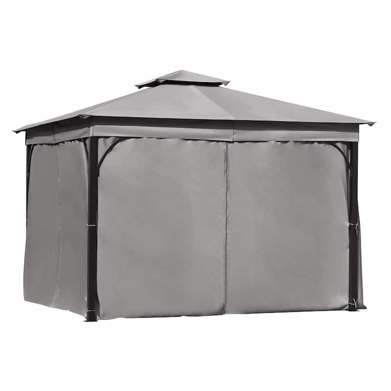 Outdoor Gazebo Tent with Double Roof, Mosquito Netting & Privacy Screens