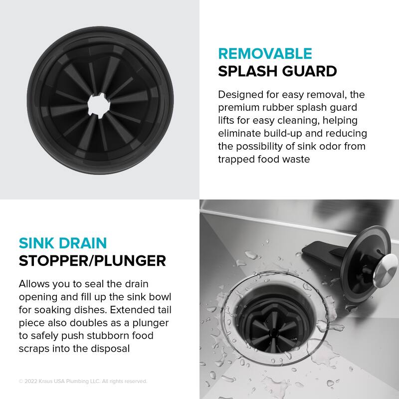 Kraus KWD210-75 3/4 HP Continuous Feed Garbage Disposal with Power
