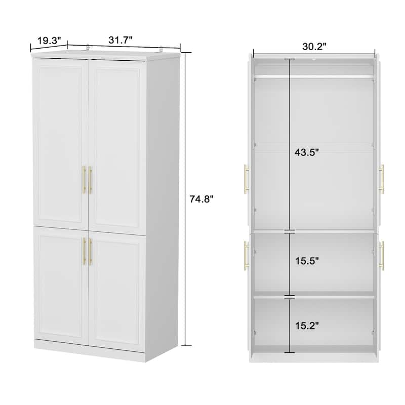 74.8"H Large Modular Wardrobe Cloest Armoire Cabinet Glass Door