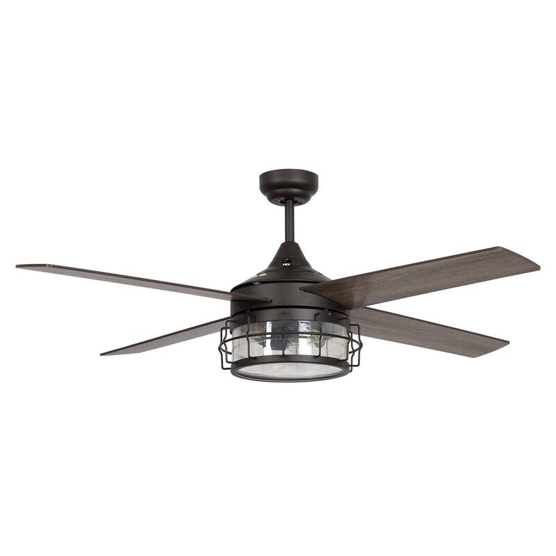 Farmhouse 4-Blade Oil Rubbed Bronze Glass Shade Ceiling Fan with Remote and Light Kit - 52-in W x 17.6-in H