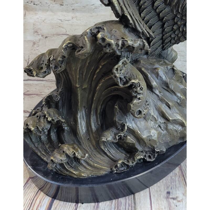 Fighting Eagles Birds Bronze Statue Sculpture Figure Signed Original Marble Base