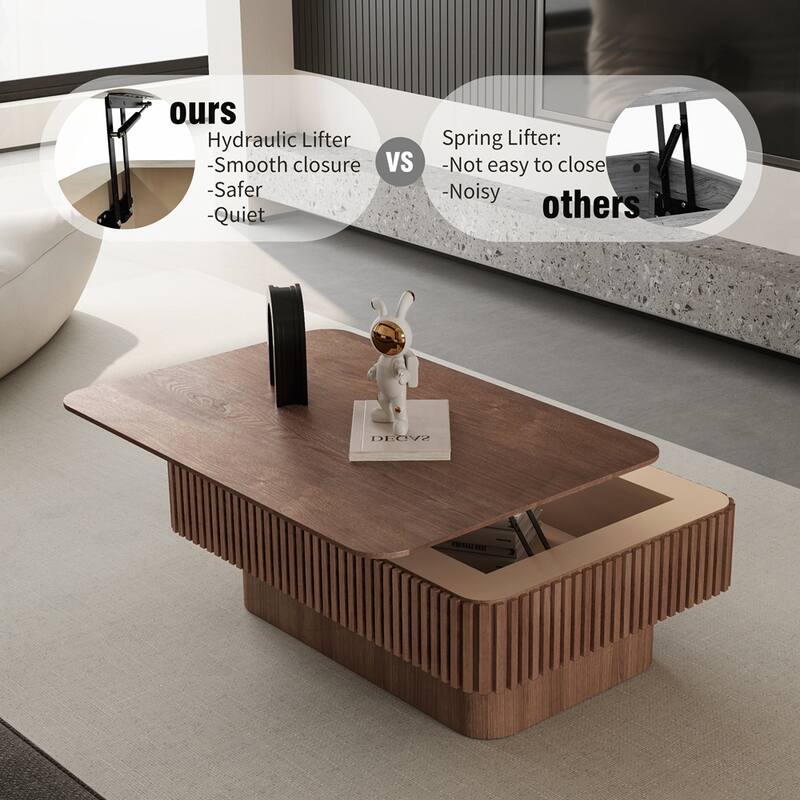 Lift-top Coffee Table Solid Wood Veneered Coffee Table with Storage and Adjustable Height