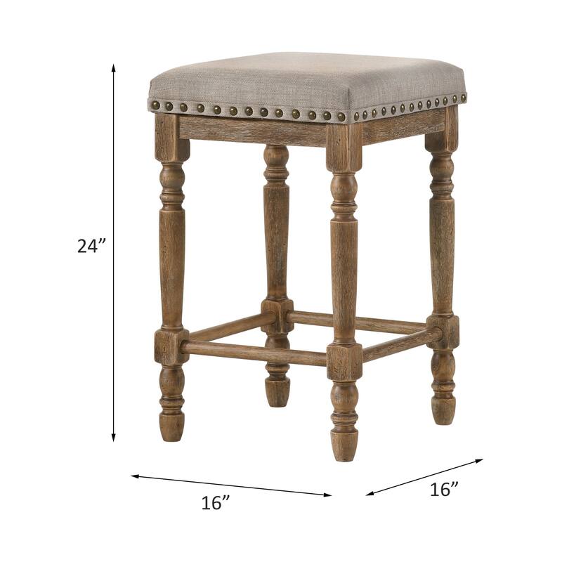 Farsiris Beige Fabric & Weathered Oak Finish Counter Height Stool (Set-2)