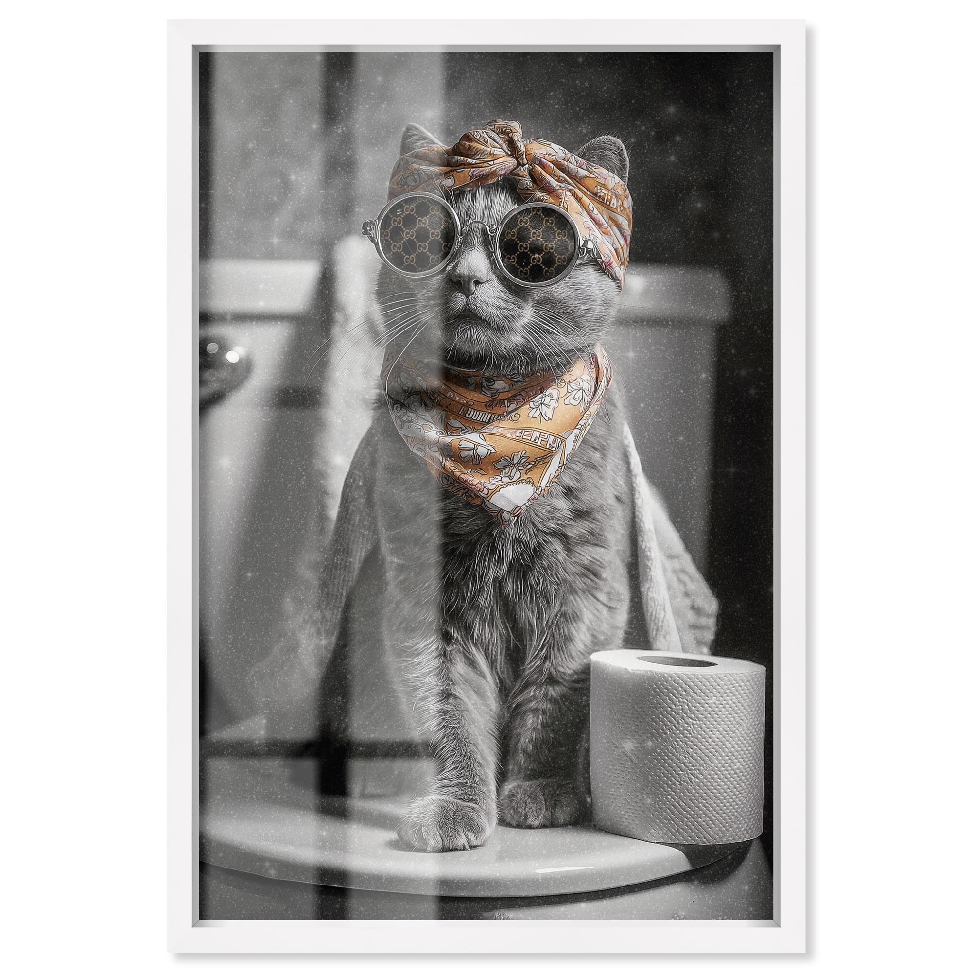 Cat Scarf Toilet Bathroom Decor Shadowbox Print by Art Remedy