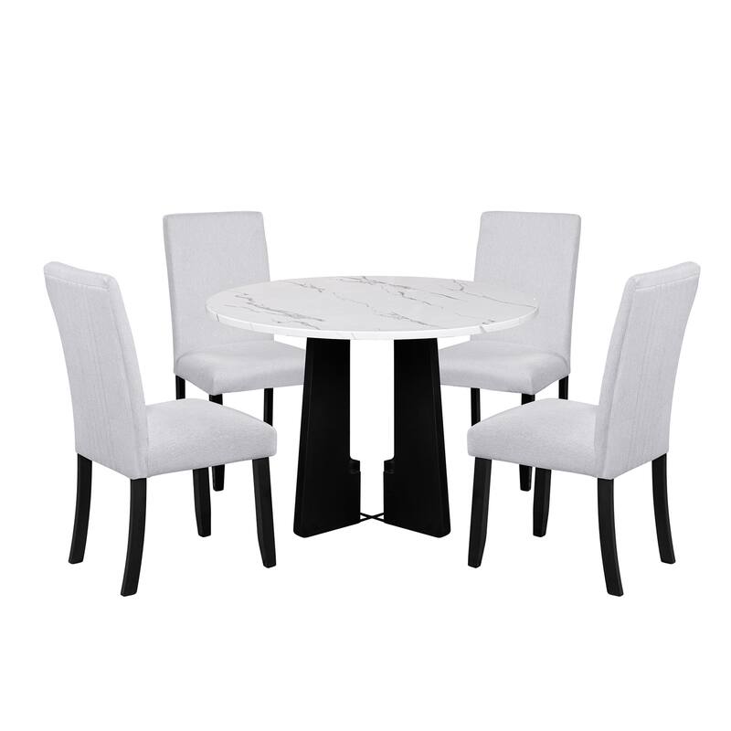Beige White Dining Table & 4 Upholstered Chairs 5-Piece Breakfast Nook