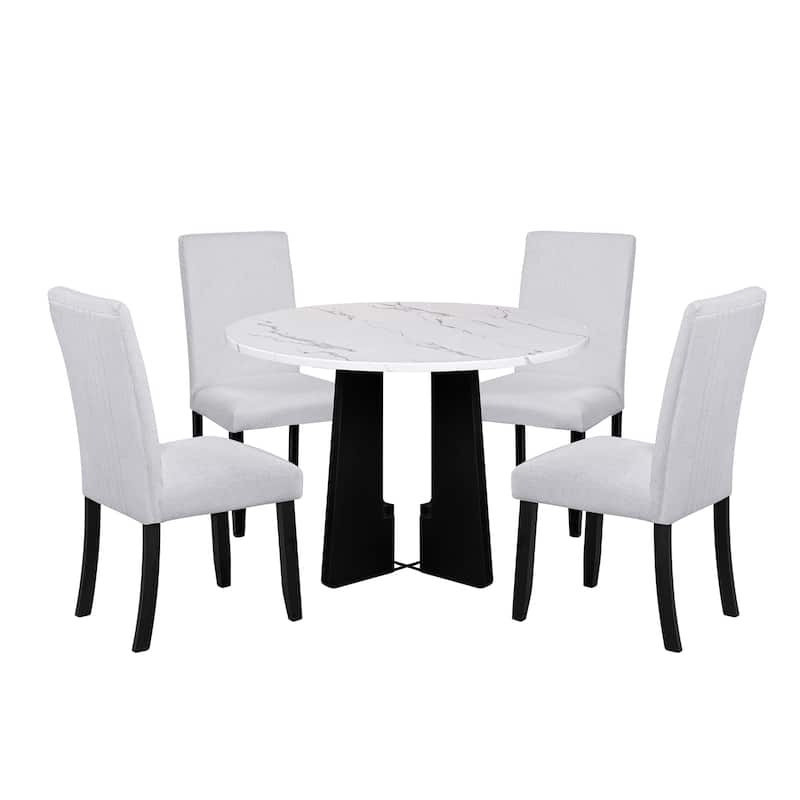 Round Dining Table Sets with Cross Base and 4 Dining Chairs, Set of 5