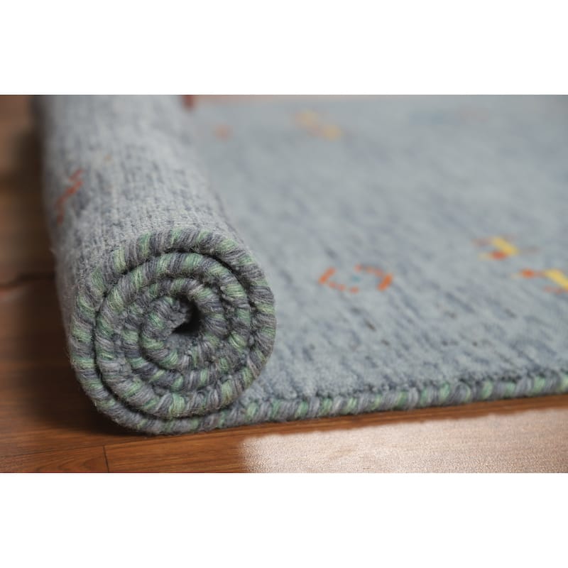 Blue Tribal Gabbeh Indian Rug Handmade Wool Carpet - 2'11" x 4'10"