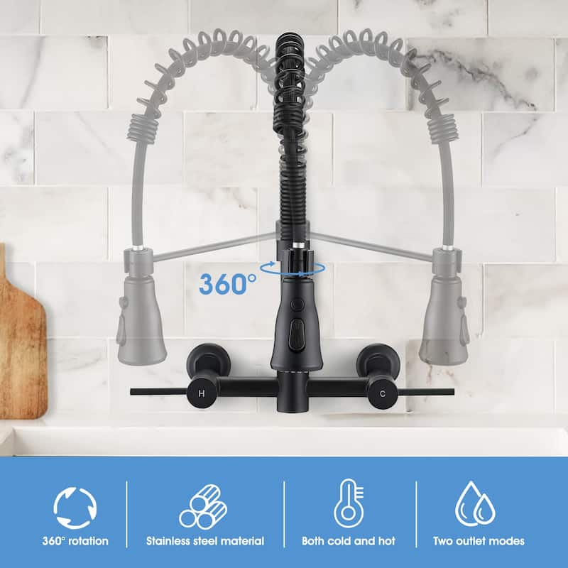 Dornberg Wall Mounted Pull Down Bridge Kitchen Faucet