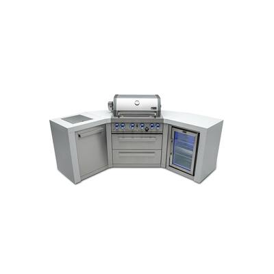 Mont Alpi MAi400-D45FC 4-Burner U-Shaped 45° Corner Deluxe Stainless Steel Outdoor Kitchen Barbecue Island Grill + Refrigerator