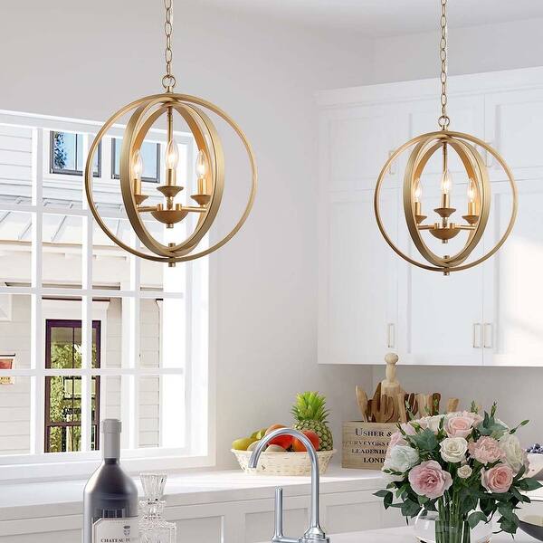 slide 1 of 10, Glam Gold Globe 3-light Island Pendant Ceiling Chandelier for Dining Room - W15.5" x H18"