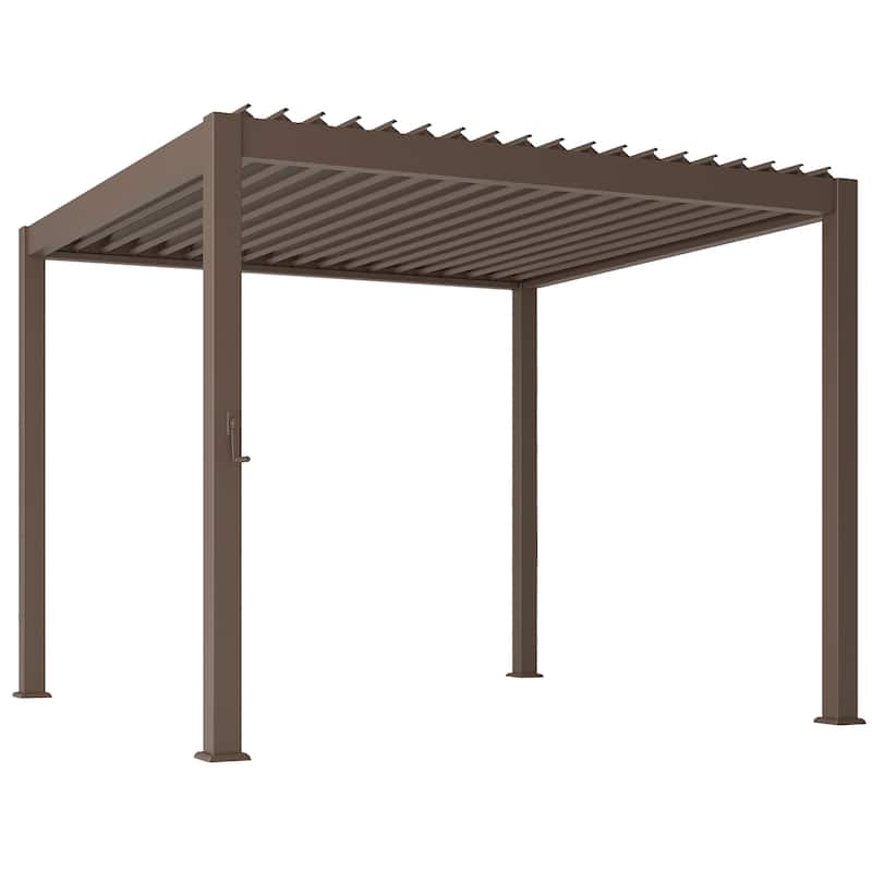 Outdoor Aluminized Steel Pergola, Modern Style with Adjustable Louvers and Concealed Water Drainage System