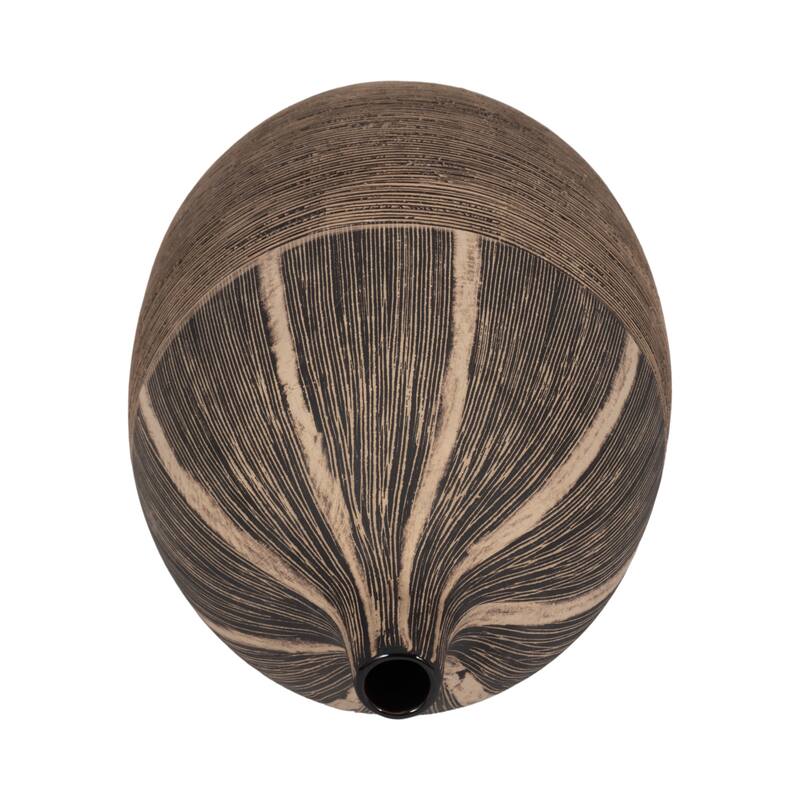 Sagebrook Home Ceramic Tribal Vase Contemporary Rustic Decorative Vase in Brown