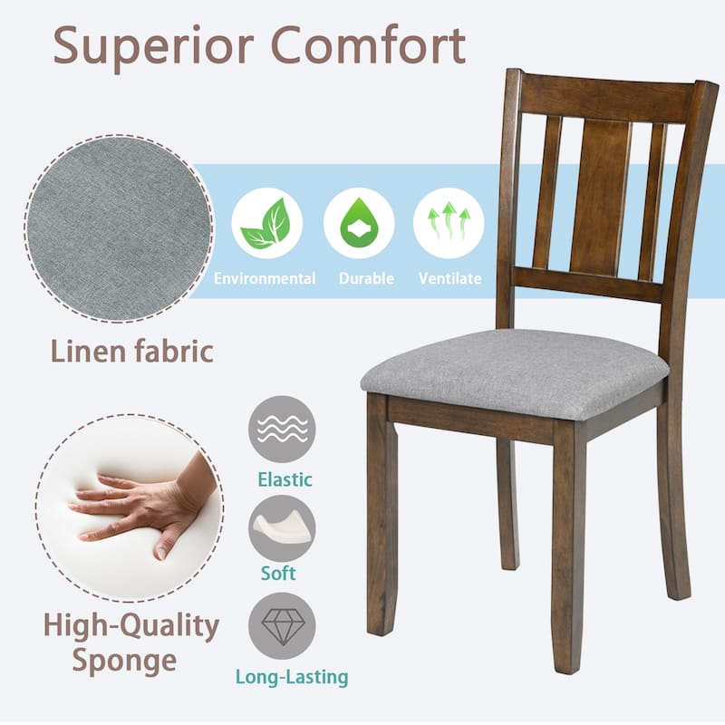 Modern Wood Dining Chairs Set of 4, Upholstered Kitchen Chairs w/Slat Back, Padded Seat and Rubber Wood Frame, for Dining Room