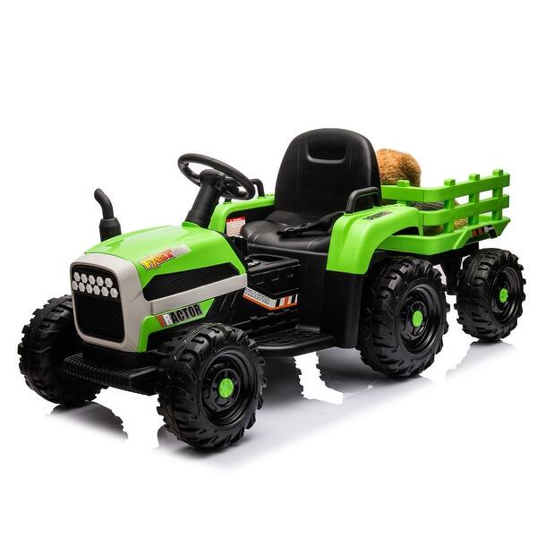 slide 2 of 18, 12V Battery Powered Electric Tractor Toy Remote Control,Electric Car For Kids,Three Speed Adjustable Green
