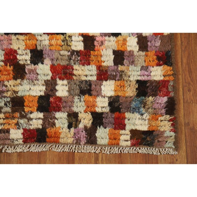Checkered Tribal Moroccan Oriental Runner Rug Hand-Knotted Wool Carpet - 2'9" x 9'6"