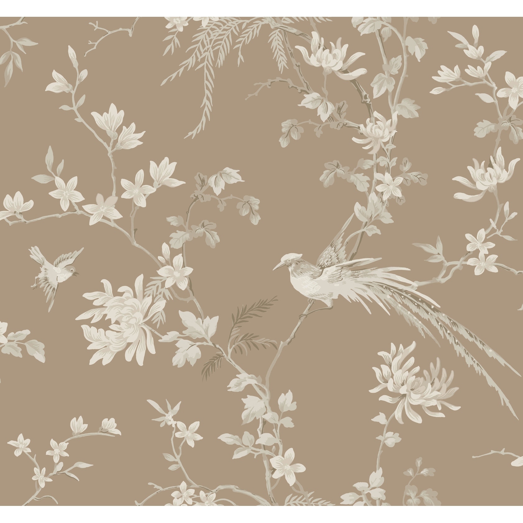 Ronald Redding Bird & Blossom Chinoserie Brown Wallpaper