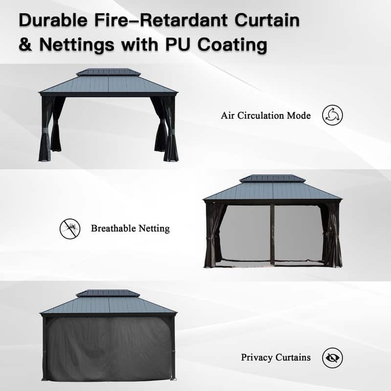 Domi 10x14FT Resin Hardtop Gazebo with Drainage Gutter, 2025 Upgraded Outdoor Metal Gazebo Canopy with Double Roof