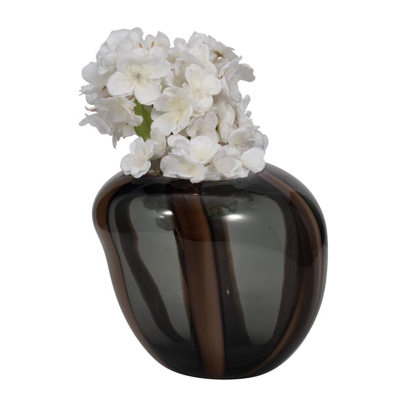 Glass Modern Striped Decorative Vase - Brown