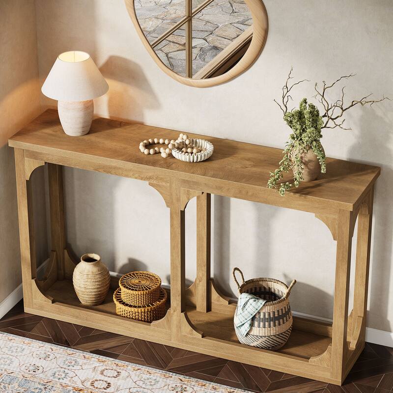 63-Inch Farmhouse Entryway Sofa Table Behind Couch