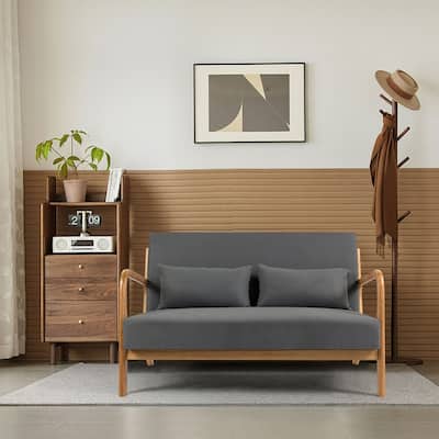 Linen Accent Chair Set of 1 Chairs Included with Solid Wood Armrest and Feet