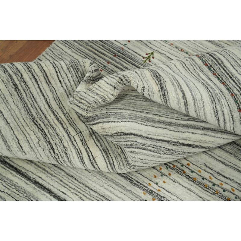 Hand Knotted Oriental 100% Wool Carpet Tribal Animal Pictorial Beige & Ivories Gabbeh Area Rug - 9' 10'' X 10' 0''