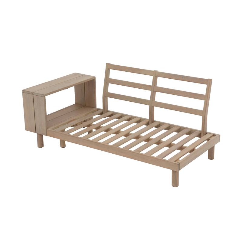 Outdoor 4-Piece Conversation Set Solid Eucalyptus Wood L-Shaped Sectional Sofa with Coffee Table