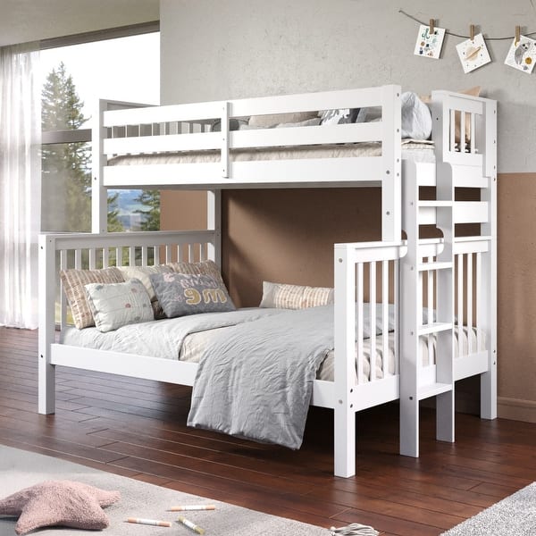 slide 2 of 28, Taylor & Olive Trillium Twin over Full Bunk Bed with End Ladder White