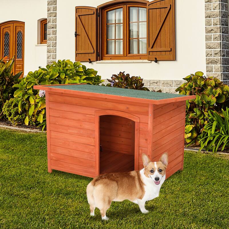 Natural Wood Color Large Size Waterproof Wood Dog House Pet Shelter - Natural