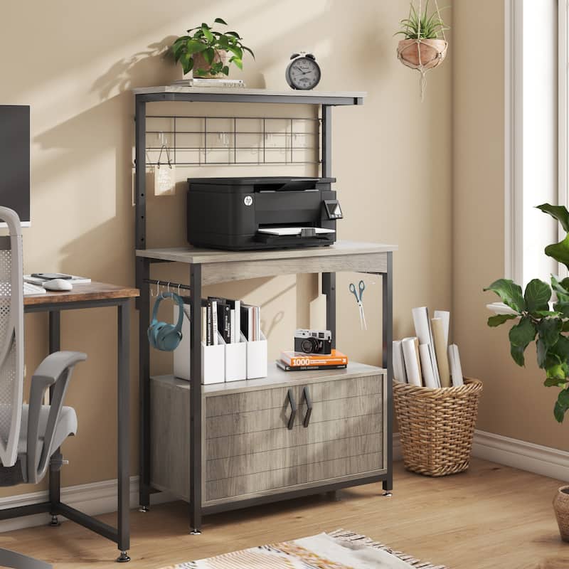 31.5" Microwave Stand with Storage Cabinet, Height-Adjustable Bakers Racks for Kitchen