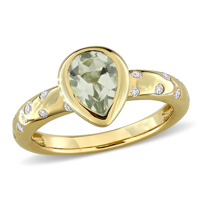 Miadora Gemstone and 1/4ct TDW Diamond Ring in 10k Yellow Gold - 6 - Quartz