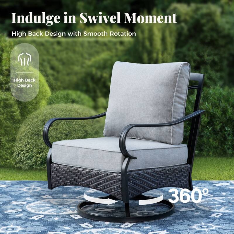 MAISON ARTS Patio Furniture Set with 56" Fire Pit Table, Deep Seating Sofa & Swivel, Rocking, and Fixed Chairs (5 Seats, Beige)