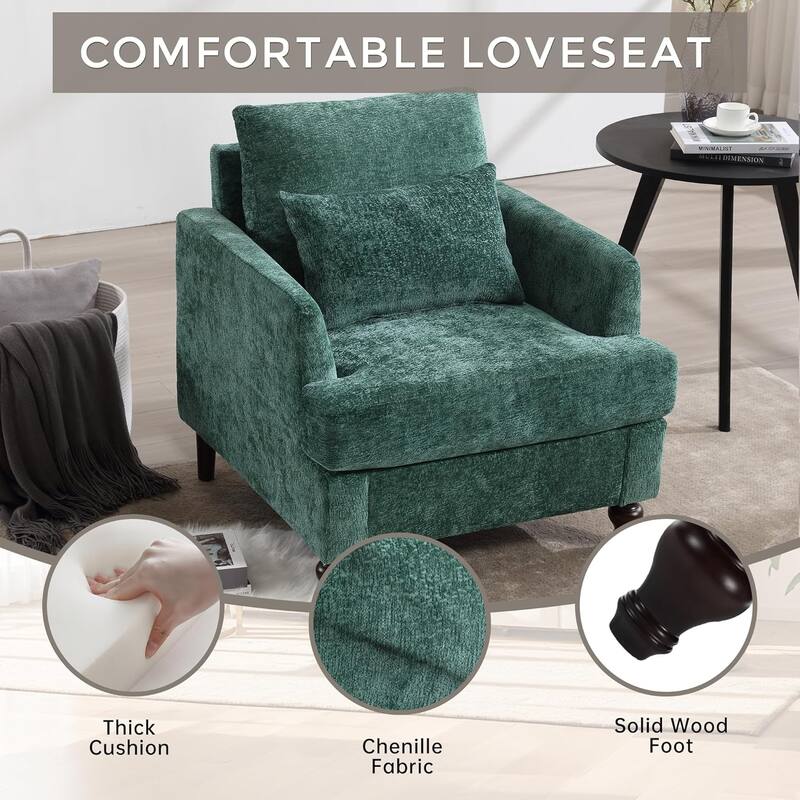 Roomfitters Tufted Wood Frame Accent Chair, Mid-Century Lounge Club Chair with Studded Trim for Bedroom or Living Room