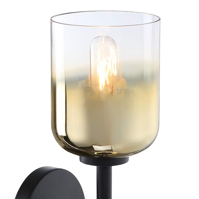 Gatsby 5.25 in. 2-Light Matte Black Wall Sconce Light with Gold Ombre Shades for Bathrooms