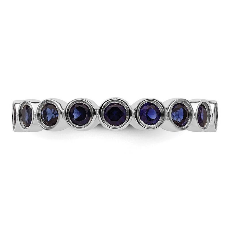 Curata 925 Sterling Silver Bezel Polished Patterned Stackable Expressions Created Sapphire Ring